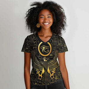Ancient Egyptian Women V-Neck T-Shirt Horus Falcon God