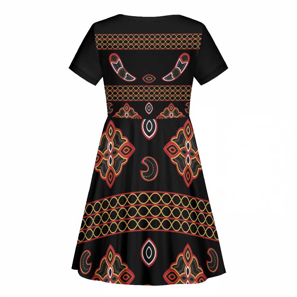 Cameroon Traditional Toghu Pattern Kid Short Sleeve Dress