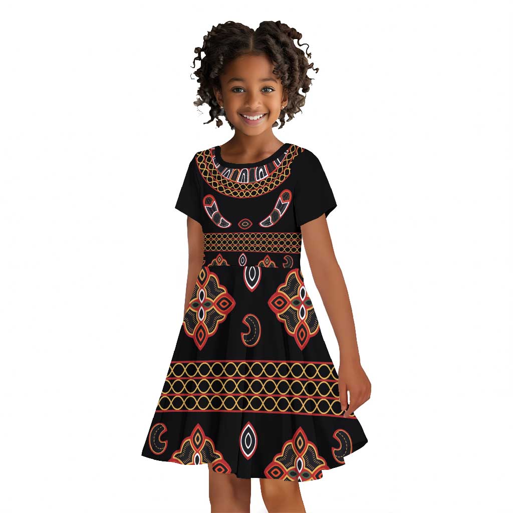 Cameroon Traditional Toghu Pattern Kid Short Sleeve Dress