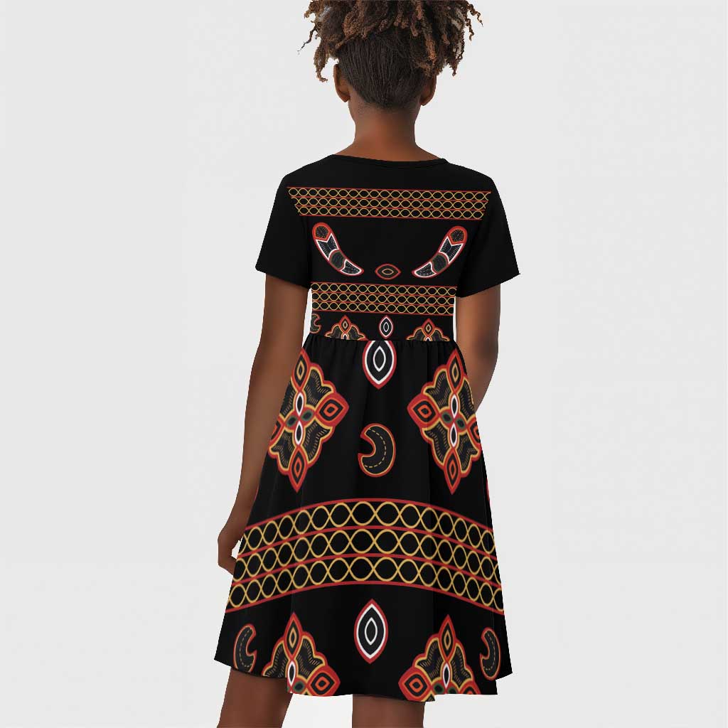 Cameroon Traditional Toghu Pattern Kid Short Sleeve Dress