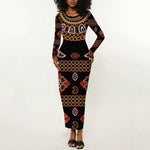 Cameroon Traditional Toghu Pattern Long Sleeve Bodycon Dress LT15