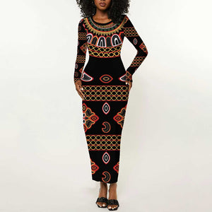 Cameroon Traditional Toghu Pattern Long Sleeve Bodycon Dress LT15