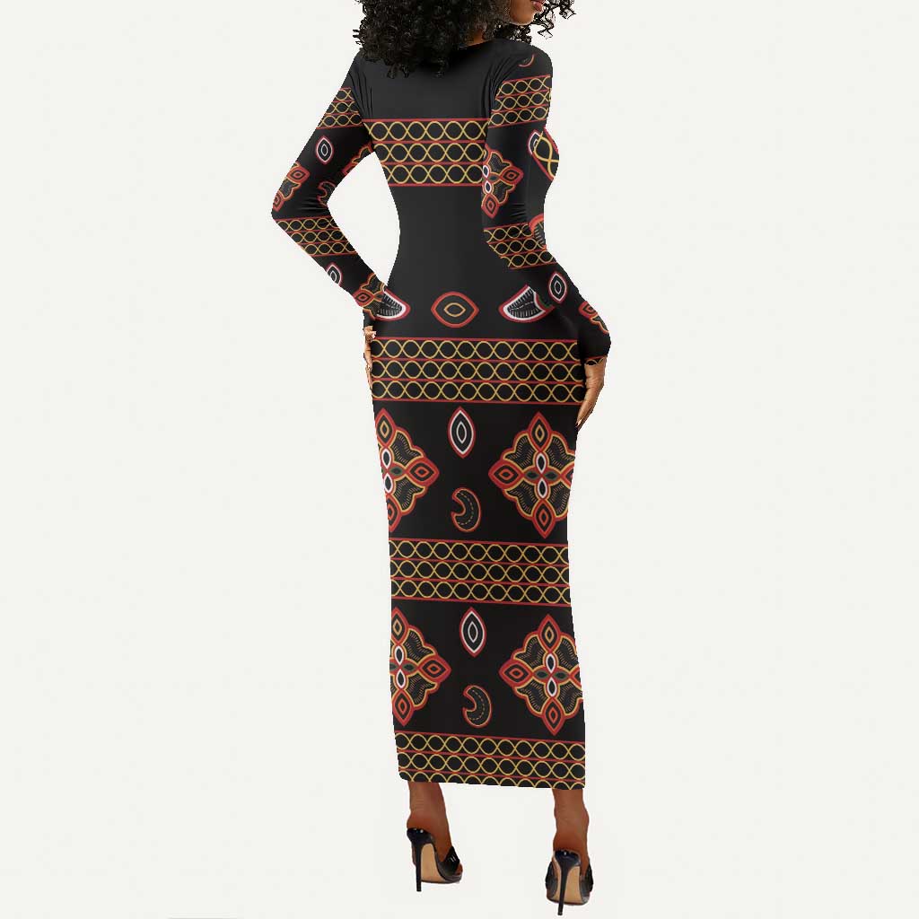 Cameroon Traditional Toghu Pattern Long Sleeve Bodycon Dress LT15
