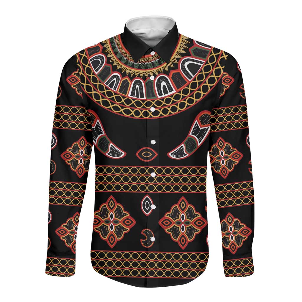 Cameroon Traditional Toghu Pattern Long Sleeve Button Shirt