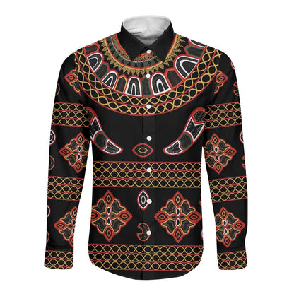 Cameroon Traditional Toghu Pattern Long Sleeve Button Shirt