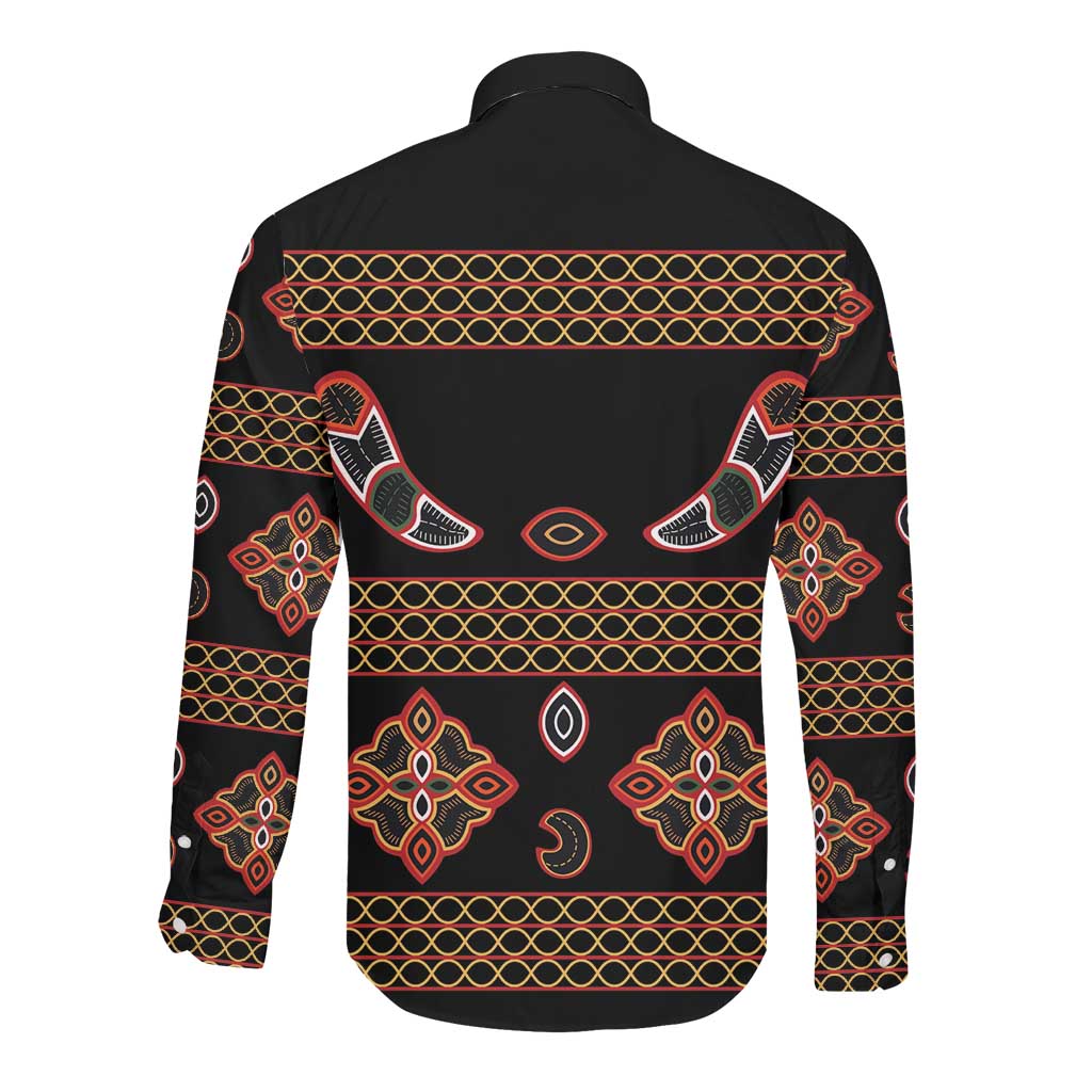 Cameroon Traditional Toghu Pattern Long Sleeve Button Shirt