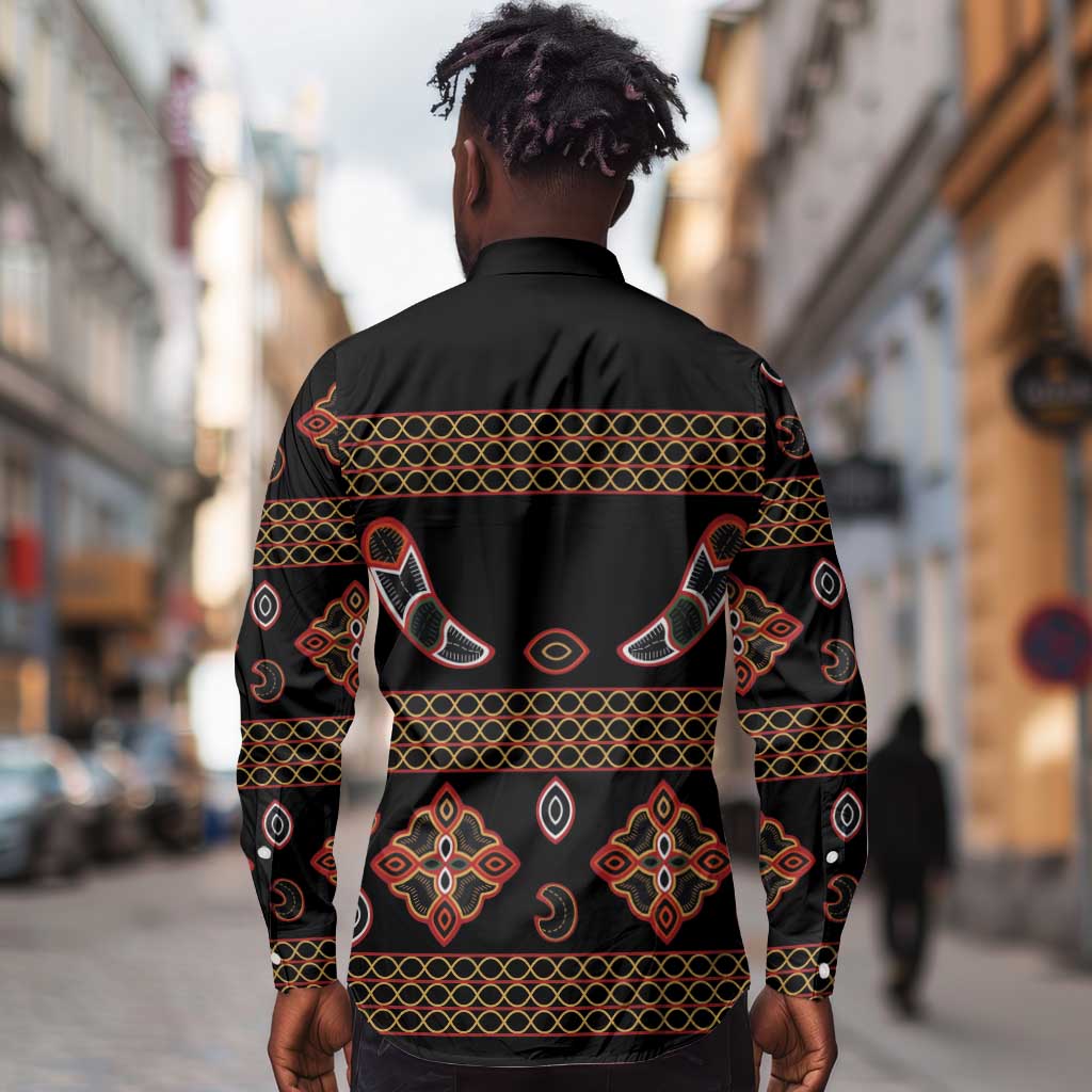 Cameroon Traditional Toghu Pattern Long Sleeve Button Shirt