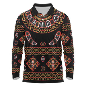 Cameroon Traditional Toghu Pattern Long Sleeve Polo Shirt