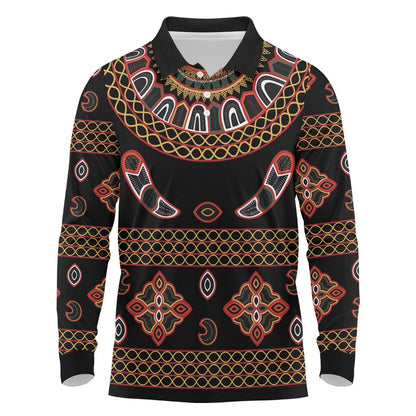 Cameroon Traditional Toghu Pattern Long Sleeve Polo Shirt