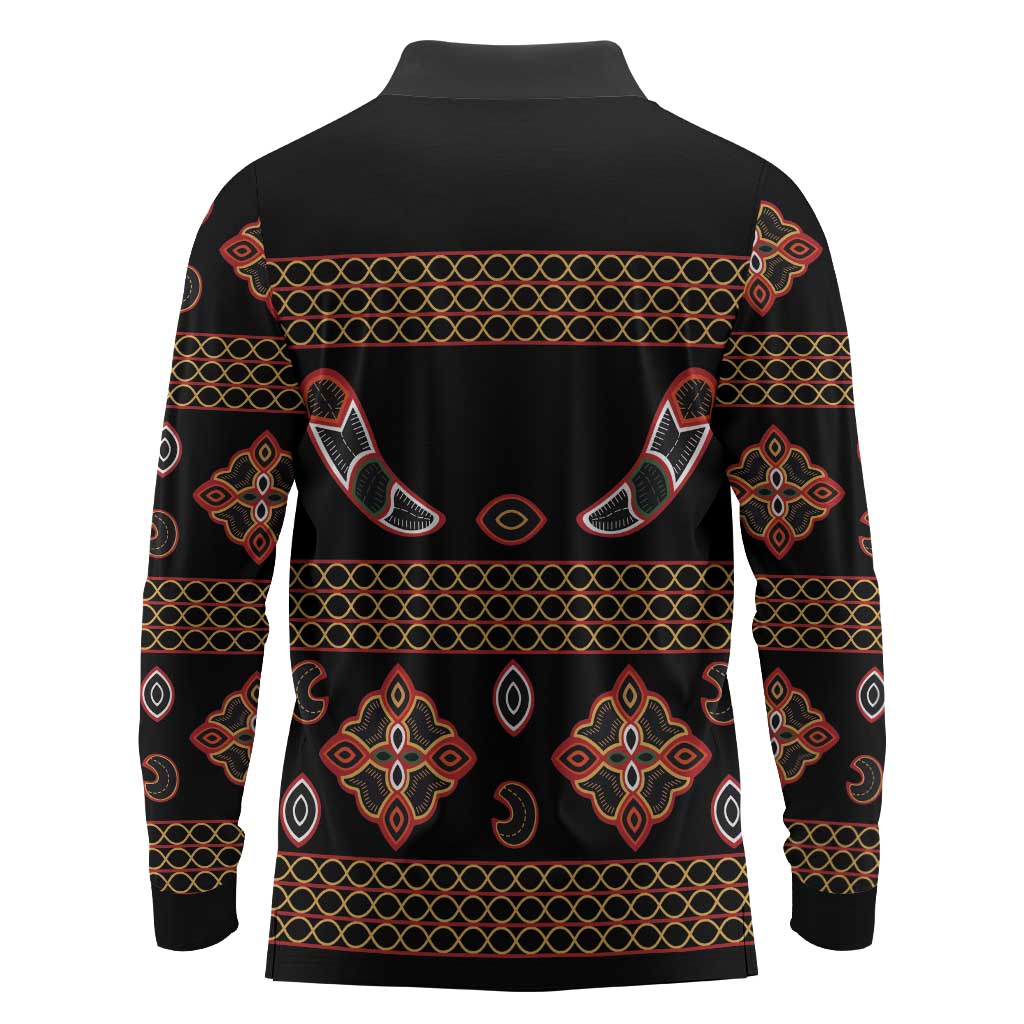 Cameroon Traditional Toghu Pattern Long Sleeve Polo Shirt