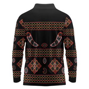 Cameroon Traditional Toghu Pattern Long Sleeve Polo Shirt