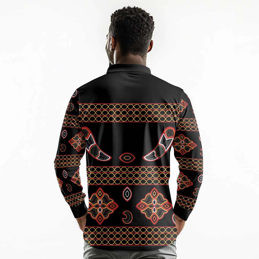 Cameroon Traditional Toghu Pattern Long Sleeve Polo Shirt