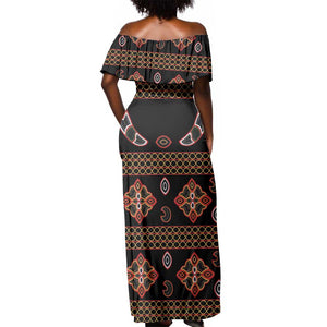 Cameroon Traditional Toghu Pattern Off Shoulder Maxi Dress