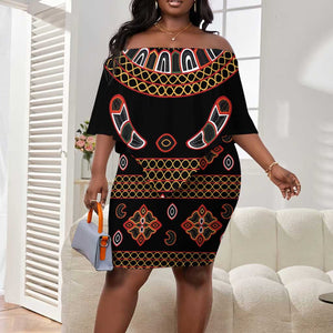Cameroon Traditional Toghu Pattern Off Shoulder Short Dress