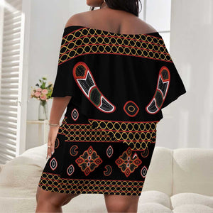 Cameroon Traditional Toghu Pattern Off Shoulder Short Dress