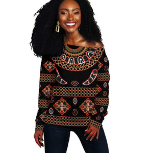 Cameroon Traditional Toghu Pattern Off Shoulder Sweater
