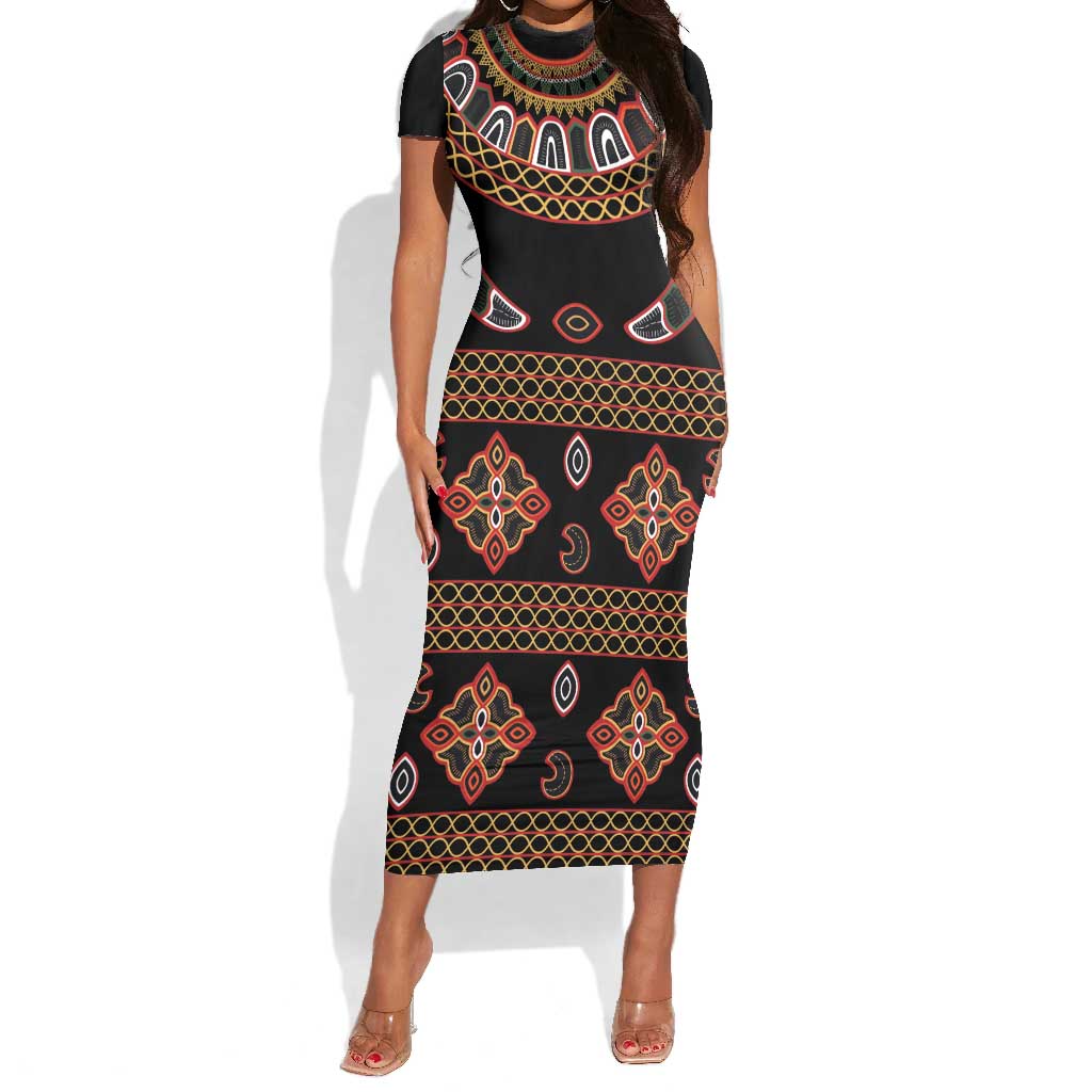 Cameroon Traditional Toghu Pattern Short Sleeve Bodycon Dress LT15