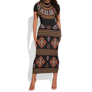Cameroon Traditional Toghu Pattern Short Sleeve Bodycon Dress LT15