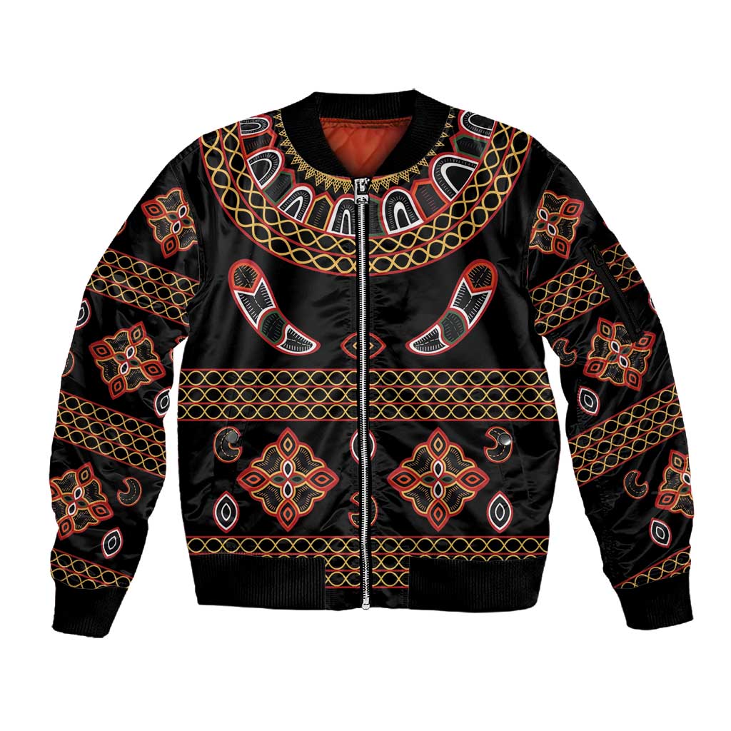 Cameroon Traditional Toghu Pattern Sleeve Zip Bomber Jacket