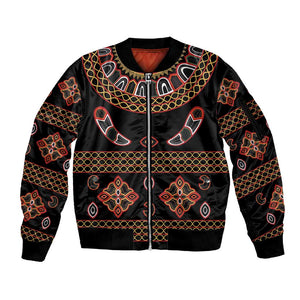 Cameroon Traditional Toghu Pattern Sleeve Zip Bomber Jacket