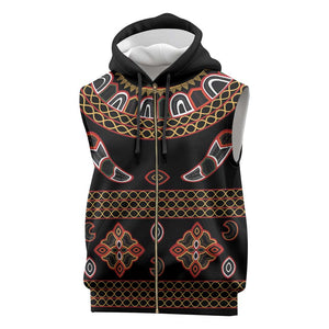 Cameroon Traditional Toghu Pattern Sleeveless Zip Hoodie - African Pride