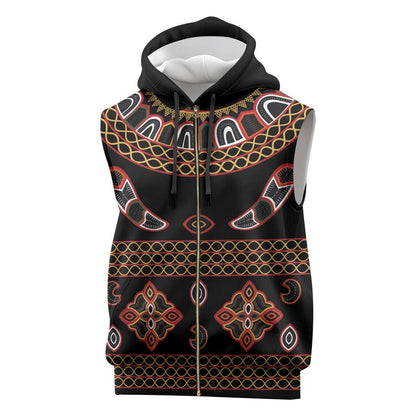 Cameroon Traditional Toghu Pattern Sleeveless Zip Hoodie - African Pride