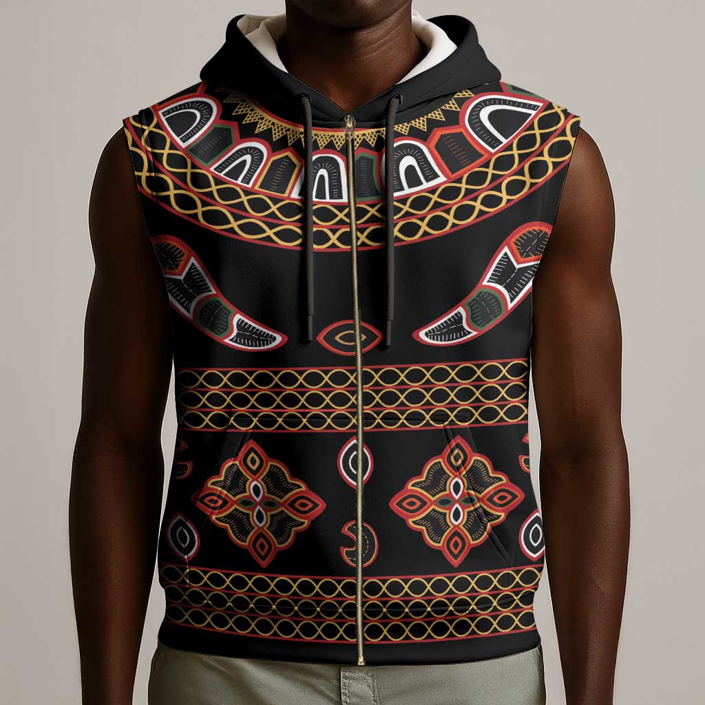 Cameroon Traditional Toghu Pattern Sleeveless Zip Hoodie - African Pride
