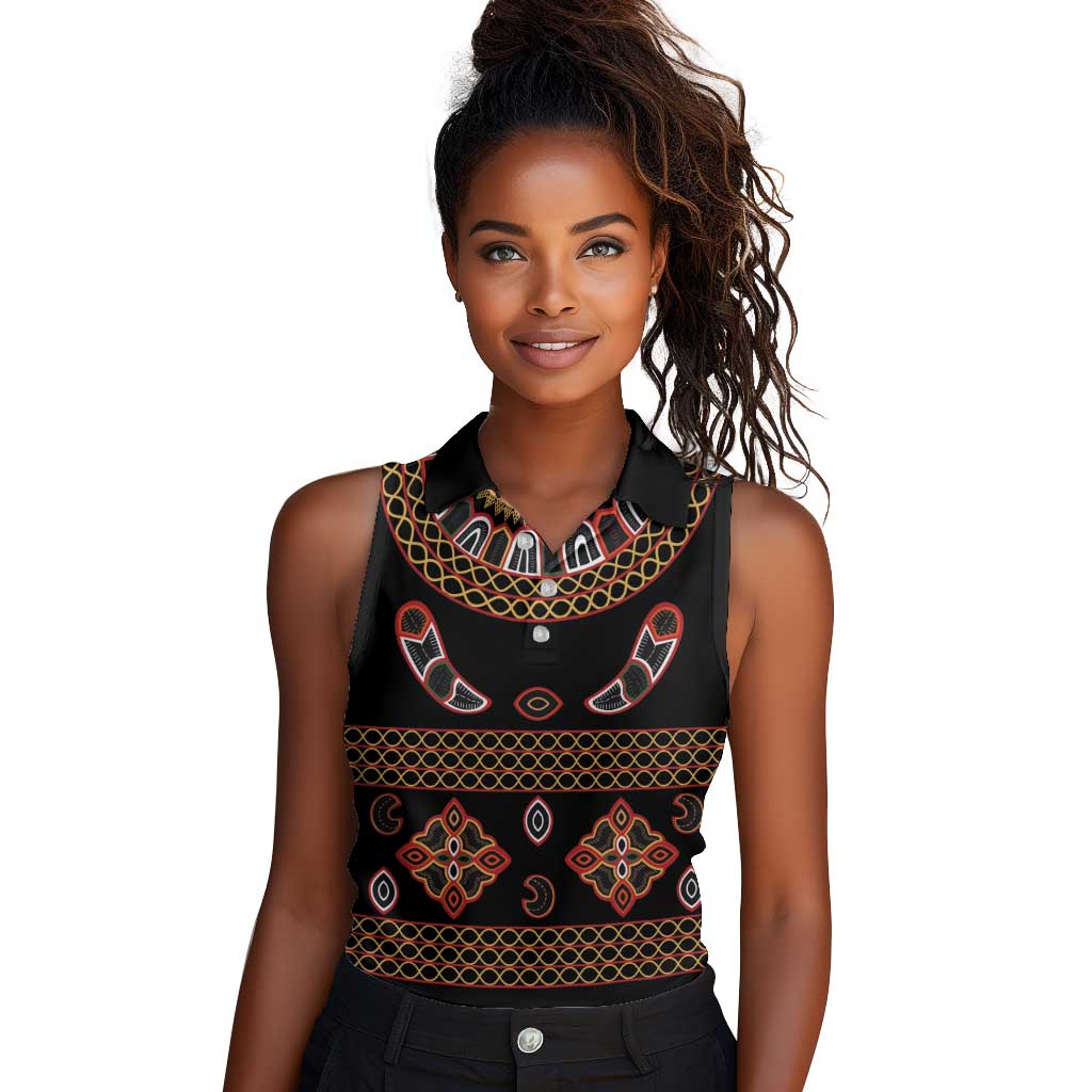 Cameroon Traditional Toghu Pattern Women Sleeveless Polo Shirt
