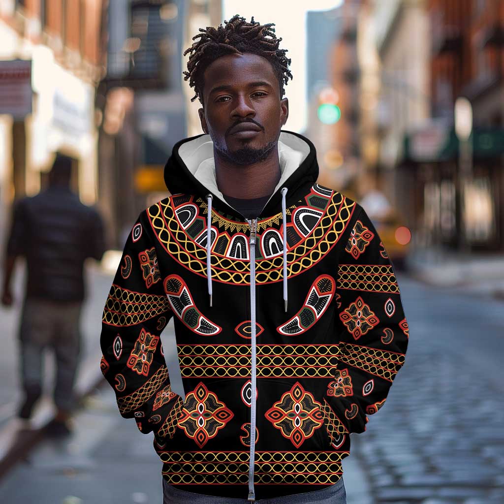 Cameroon Traditional Toghu Pattern Zip Hoodie