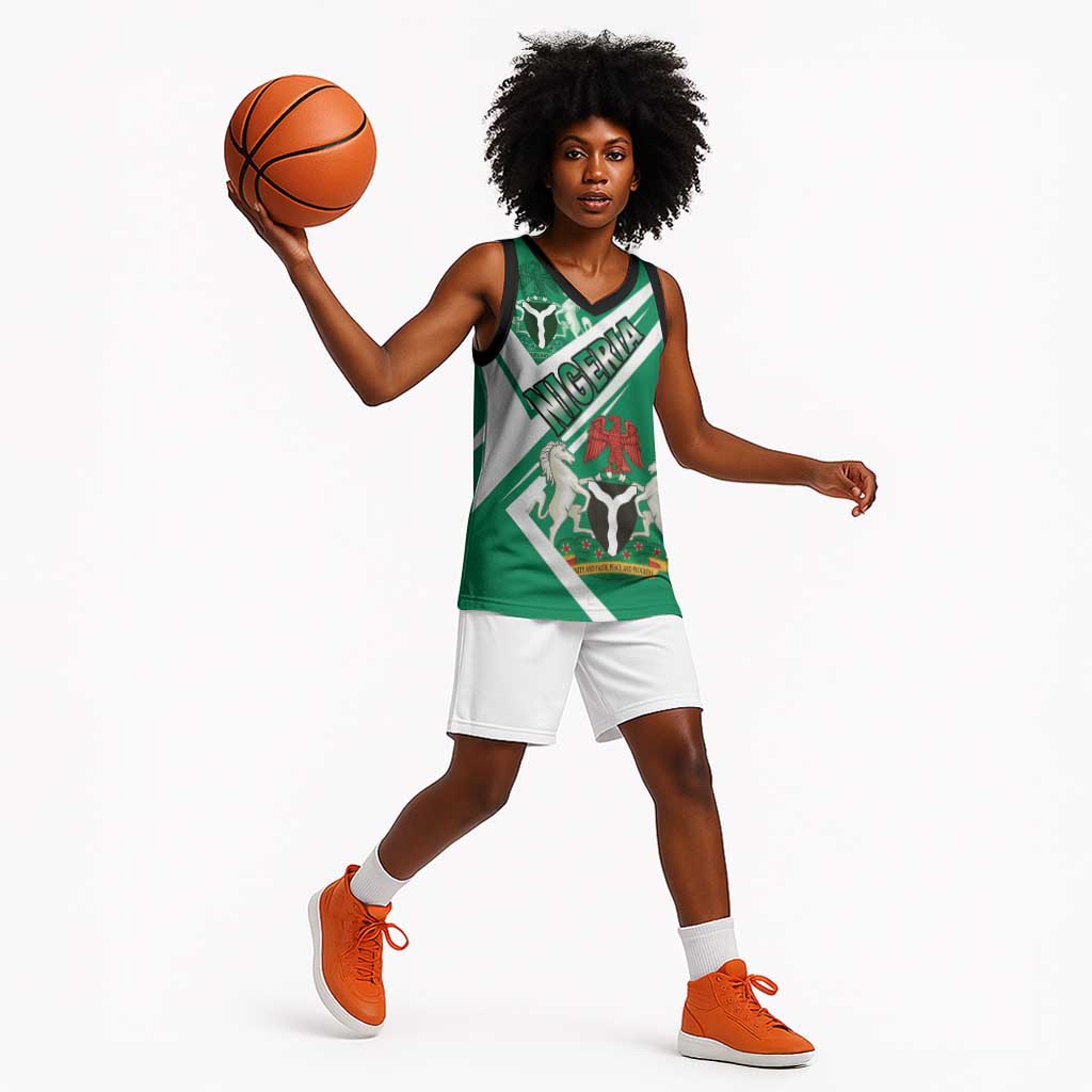 Nigeria Coat Of Arms Sporty Style Basketball Jersey - African Pride