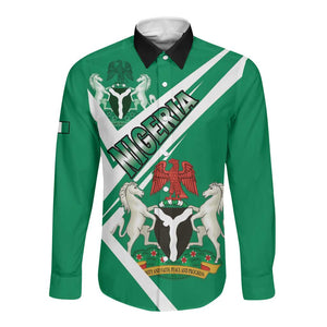 Nigeria Coat Of Arms Sporty Style Long Sleeve Button Shirt