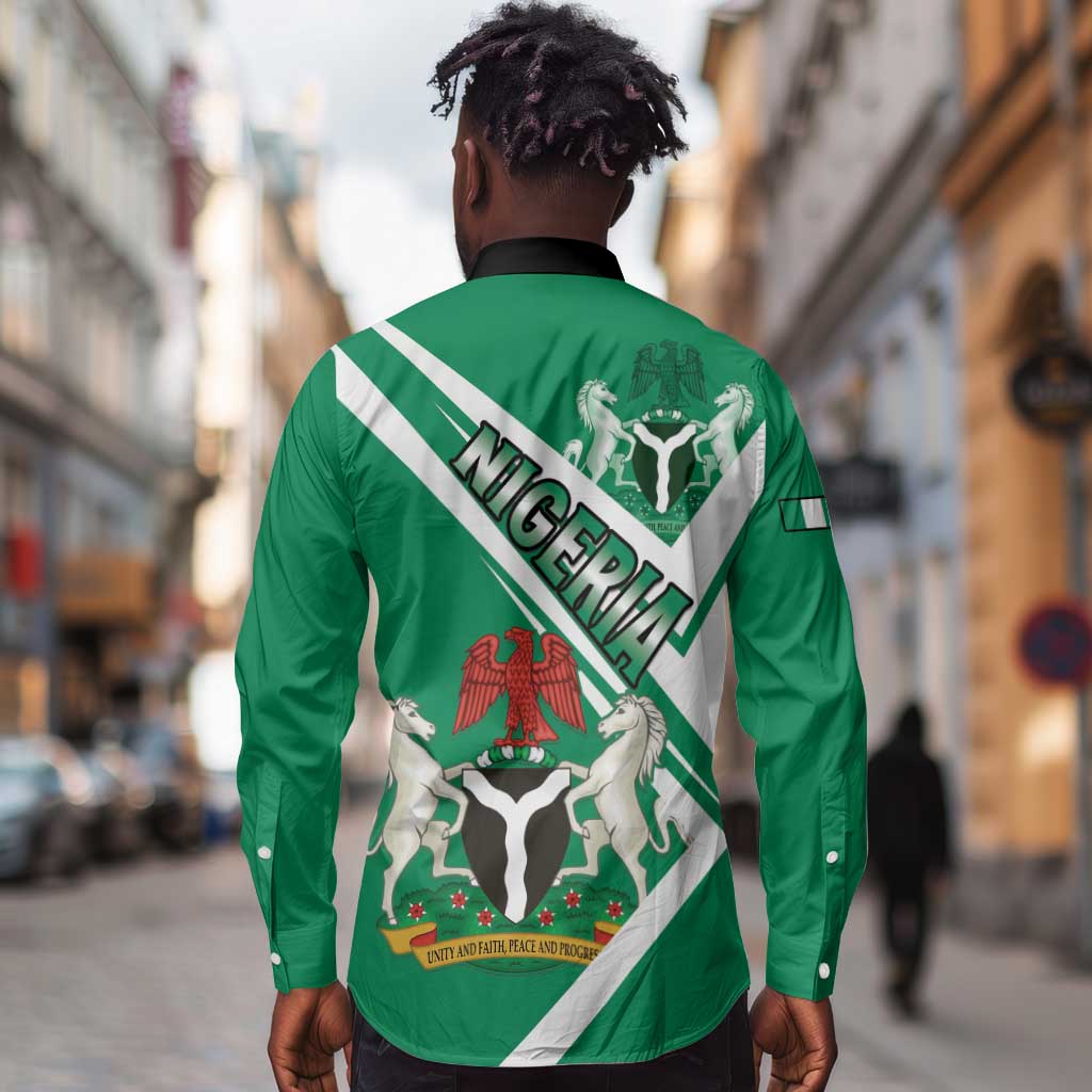 Nigeria Coat Of Arms Sporty Style Long Sleeve Button Shirt