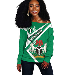 Nigeria Coat Of Arms Sporty Style Off Shoulder Sweater