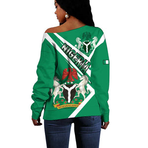 Nigeria Coat Of Arms Sporty Style Off Shoulder Sweater