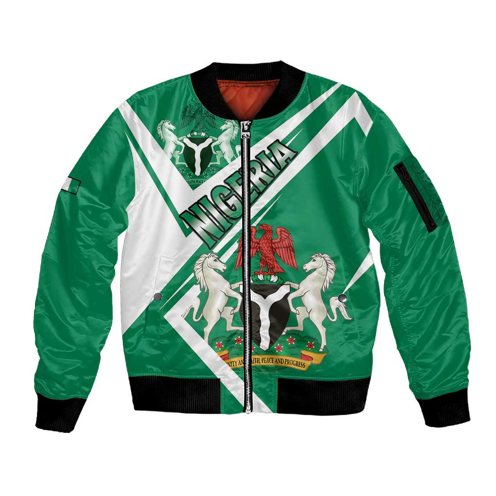 Nigeria Coat Of Arms Sporty Style Sleeve Zip Bomber Jacket