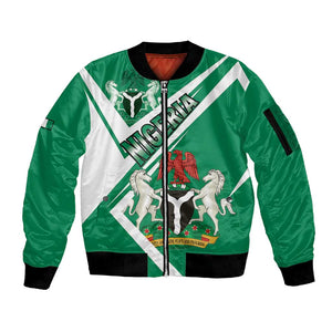 Nigeria Coat Of Arms Sporty Style Sleeve Zip Bomber Jacket