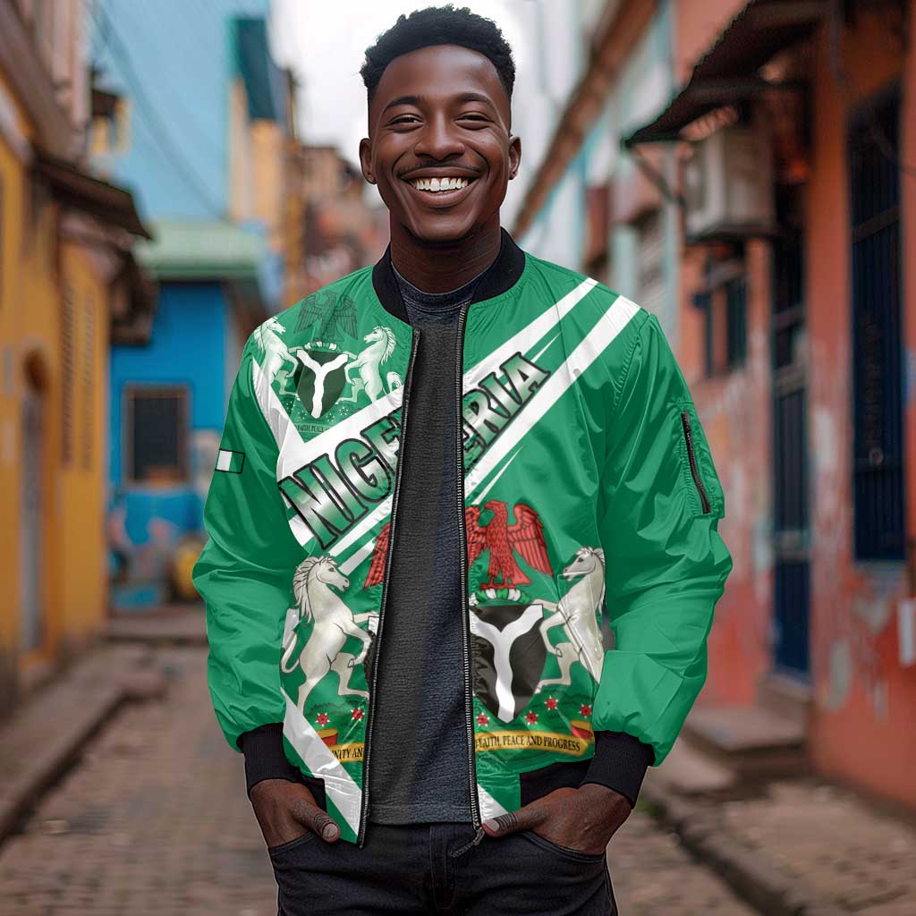 Nigeria Coat Of Arms Sporty Style Sleeve Zip Bomber Jacket