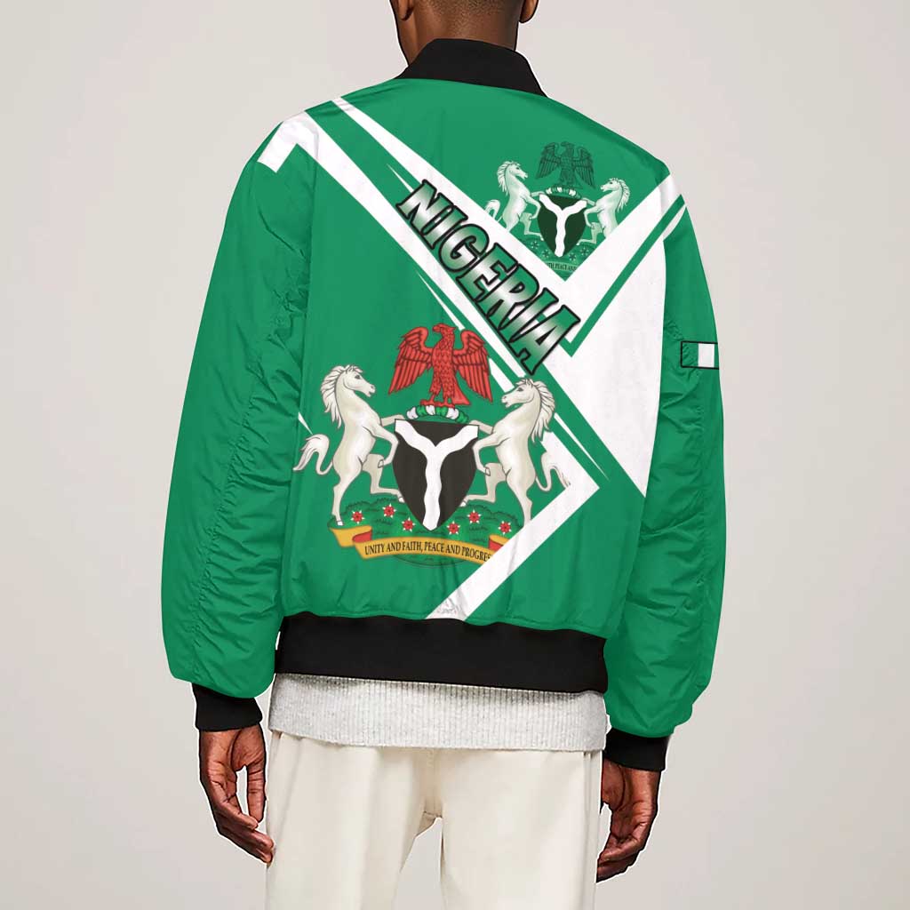 Nigeria Coat Of Arms Sporty Style Sleeve Zip Bomber Jacket
