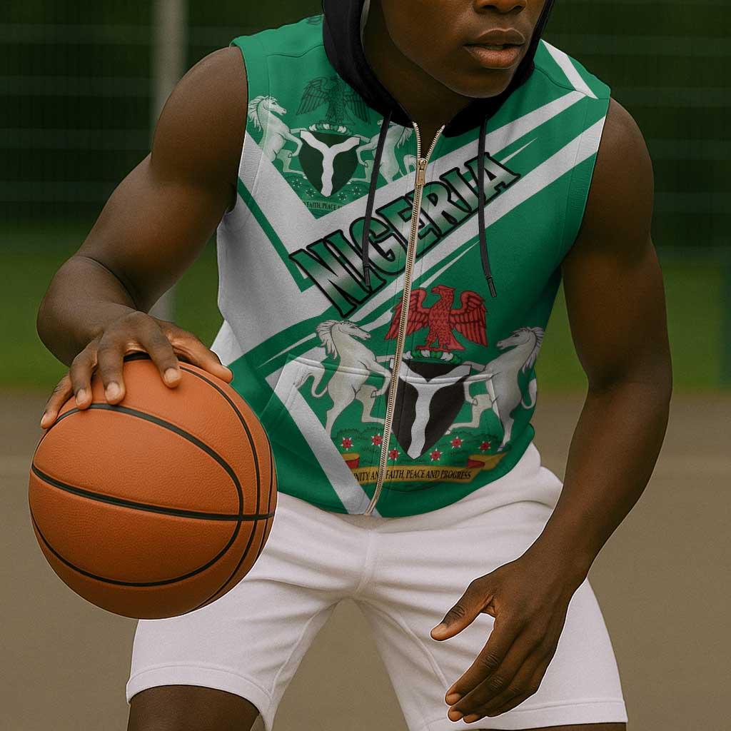 Nigeria Coat Of Arms Sporty Style Sleeveless Zip Hoodie - African Pride