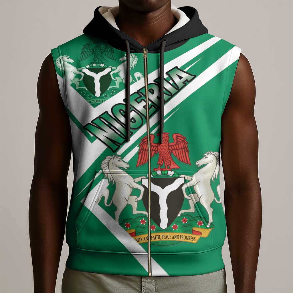 Nigeria Coat Of Arms Sporty Style Sleeveless Zip Hoodie - African Pride