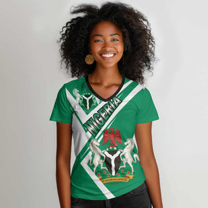 Nigeria Coat Of Arms Sporty Style Women V-Neck T-Shirt