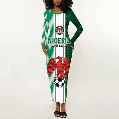 Custom Nigeria Football Long Sleeve Bodycon Dress Go Champions LT15