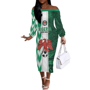 Custom Nigeria Football Off The Shoulder Long Sleeve Dress Go Champions