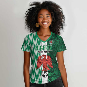Custom Nigeria Football Women V-Neck T-Shirt Go Champions