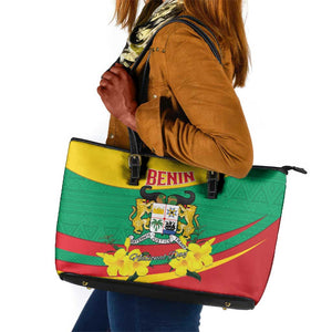 Happy Benin National Day Leather Tote Bag Fraternite Justice Travail
