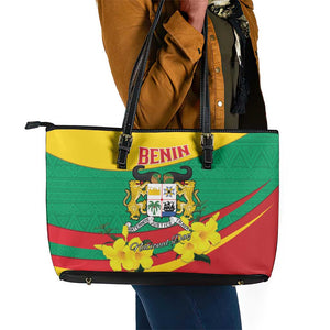 Happy Benin National Day Leather Tote Bag Fraternite Justice Travail