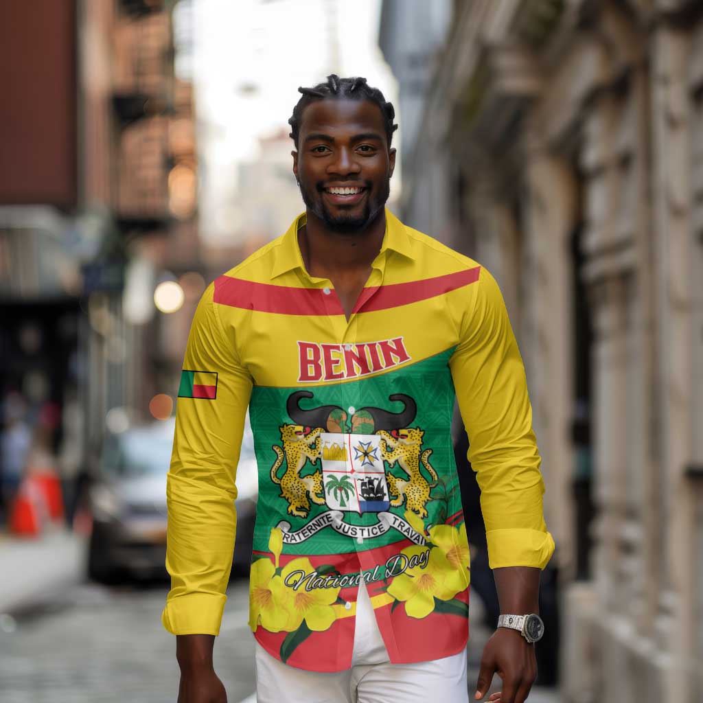 Personalized Happy Benin National Day Long Sleeve Button Shirt Fraternite Justice Travail