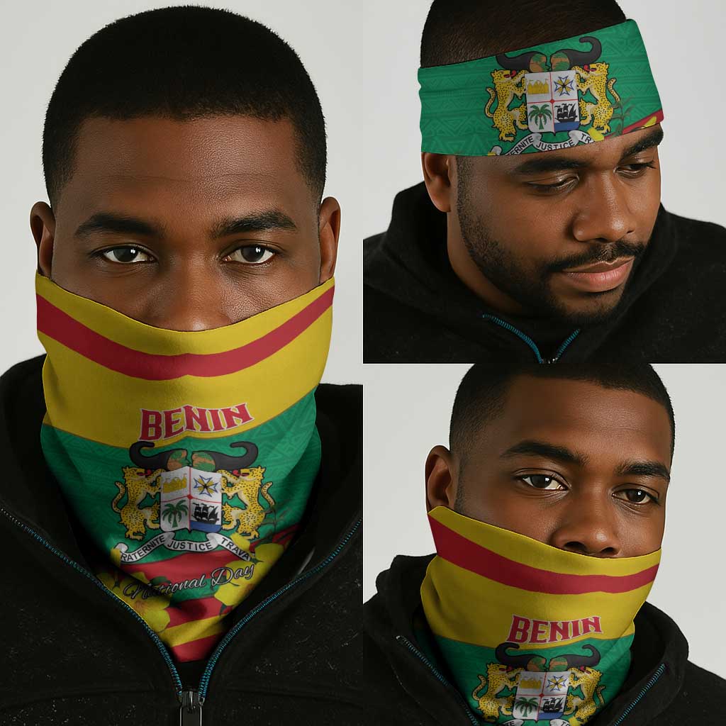 Happy Benin National Day Neck Gaiter Fraternite Justice Travail - African Pride