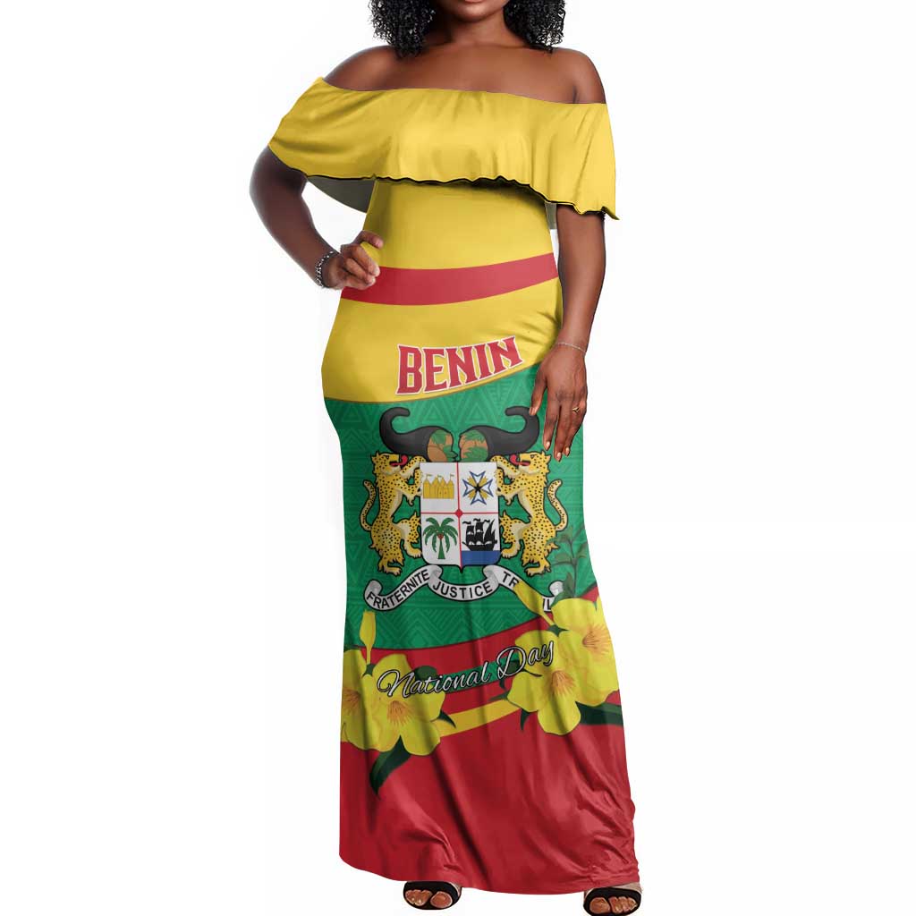 Personalized Happy Benin National Day Off Shoulder Maxi Dress Fraternite Justice Travail