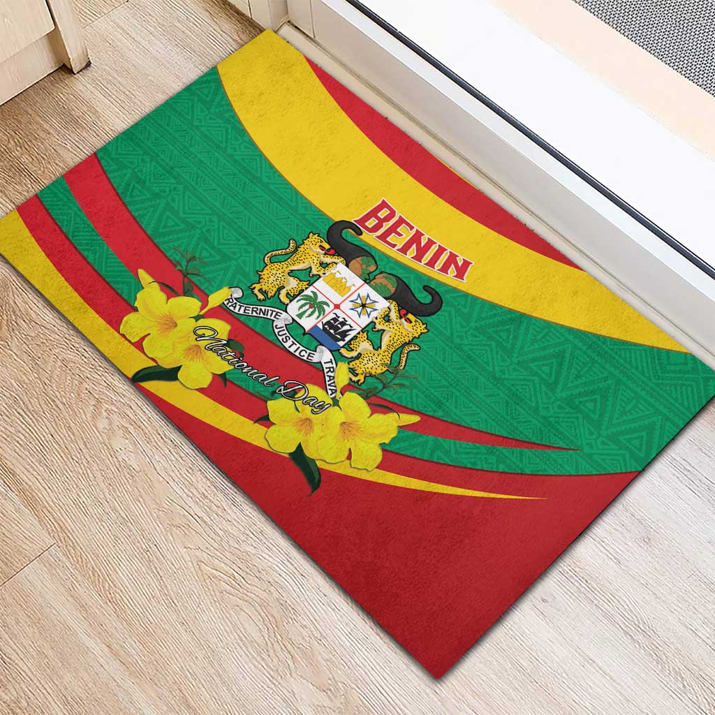 Happy Benin National Day Rubber Doormat Fraternite Justice Travail